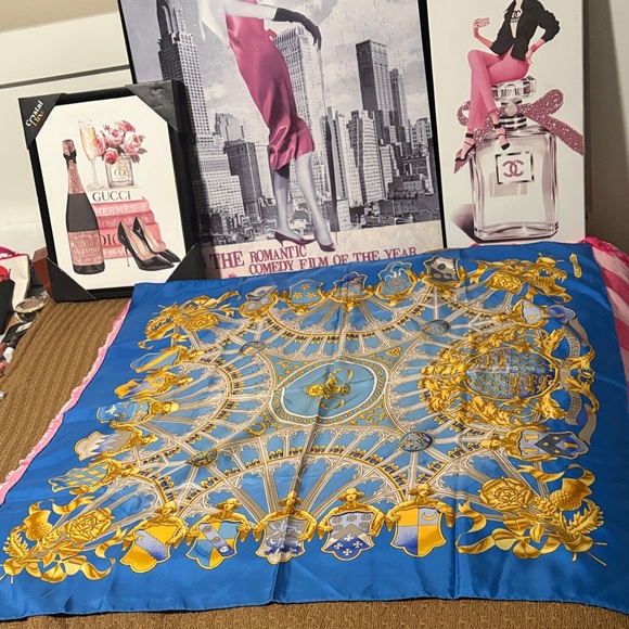 Hermes Accessories - Hermes Blue and Gold Scarf